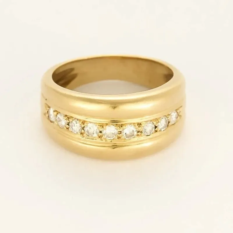 Bague jonc godronnée en or jaune et diamants made by 58 Facettes