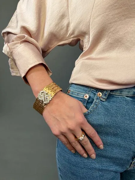 Bracelet manchette en or jaune 18 carats et or blanc, diamants sold by 58 Facettes product image thumbnail 2