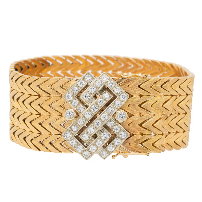 Bracelet manchette en or jaune 18 carats et or blanc, diamants sold by 58 Facettes