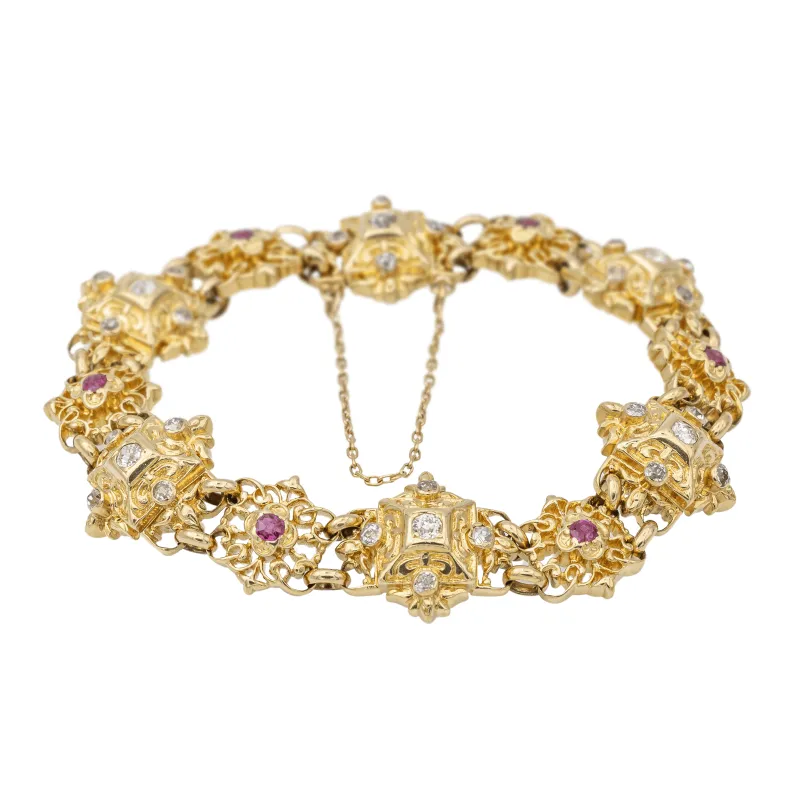 Bracelet en or jaune 18 carats serti de diamants et rubis made by 58 Facettes