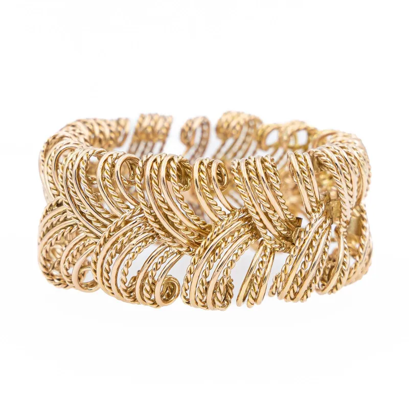 Bracelet manchette en or jaune 18 carats, maille torsadée sold by 58 Facettes