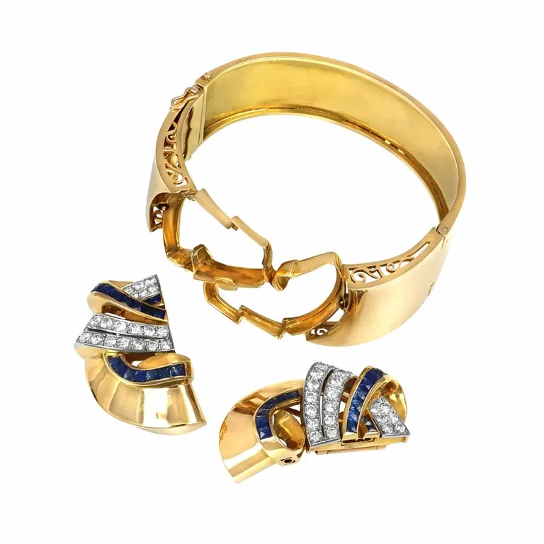 Bracelet jonc rigide à clip en or jaune 18 carats, diamants et saphirs sold by 58 Facettes product image thumbnail 4