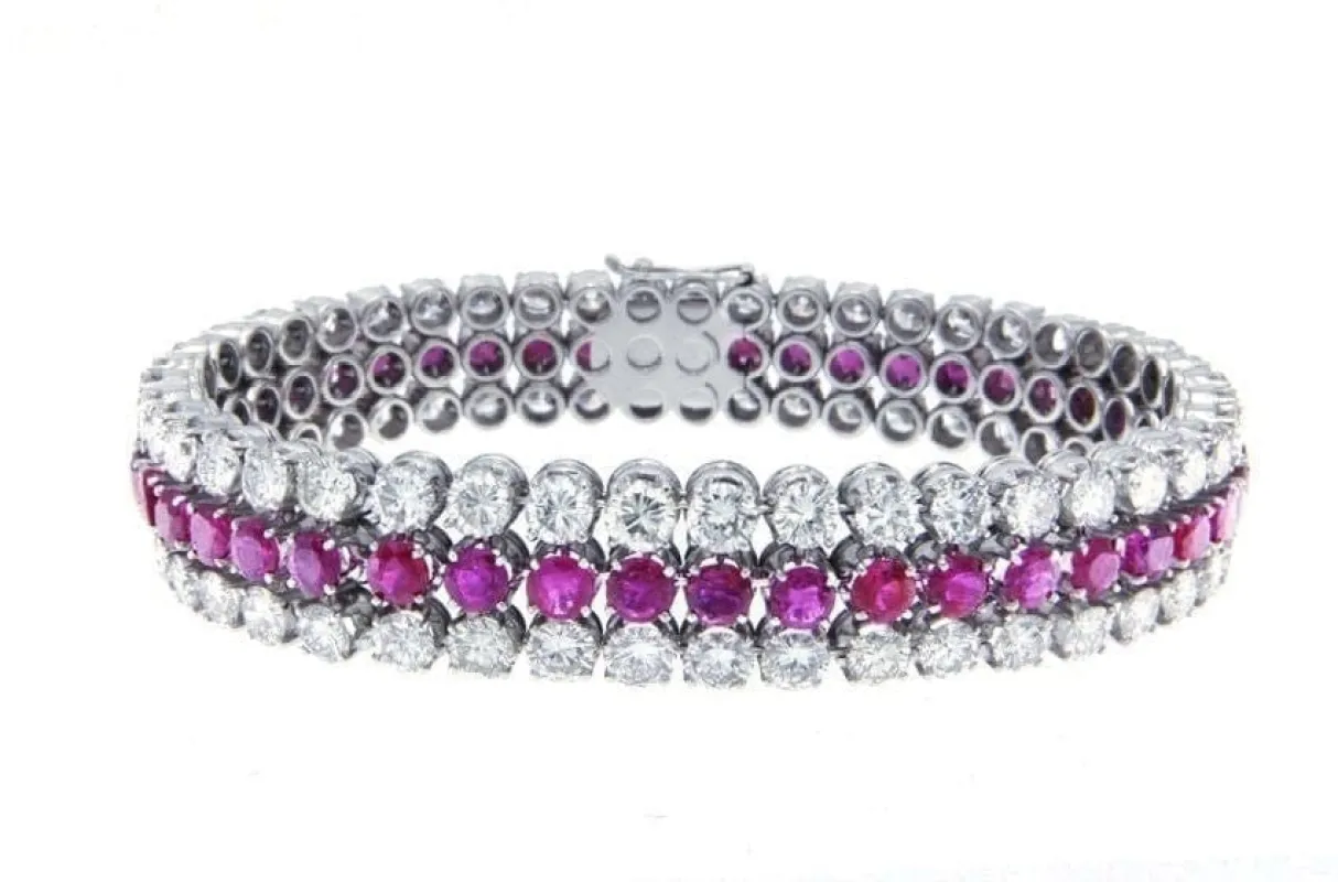 Bracelet articulé en or blanc 18 carats avec rubis et diamants made by 58 Facettes