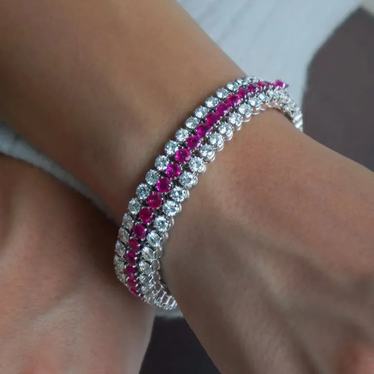 Bracelet articulé en or blanc 18 carats avec rubis et diamants sold by 58 Facettes product image thumbnail 2