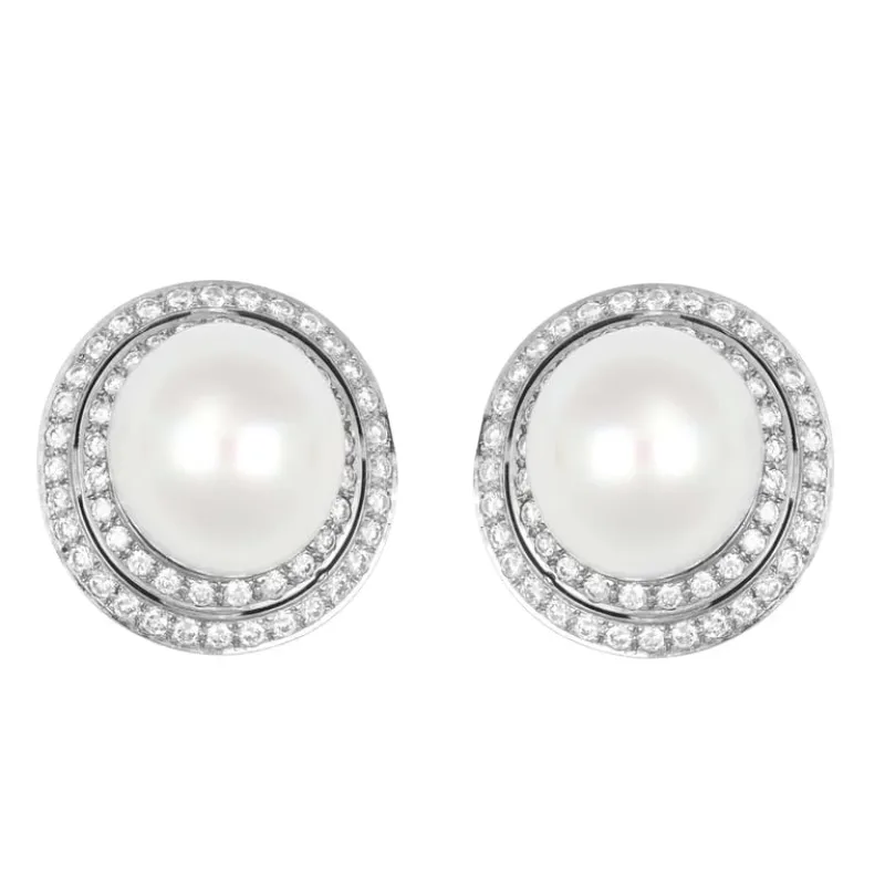 Boucles d'oreilles pendantes en or gris 750 avec perle et diamants sold by 58 Facettes