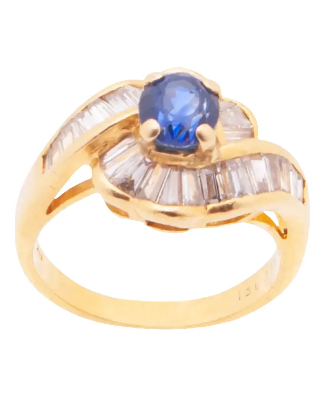 Stellar - Bague en or jaune 18K avec saphir et diamants made by 58 Facettes