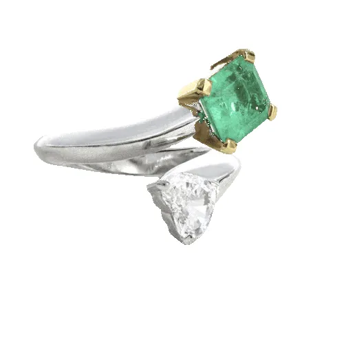 Bague en or gris 18 carats avec émeraude de Colombie et diamant sold by 58 Facettes