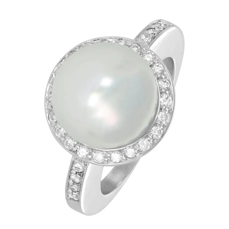 Bague en or gris 750 avec perle de culture et diamants made by 58 Facettes