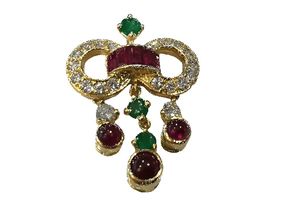 Pendentif nœud en or jaune 18 ct rubis, émeraudes et diamants sold by 58 Facettes
