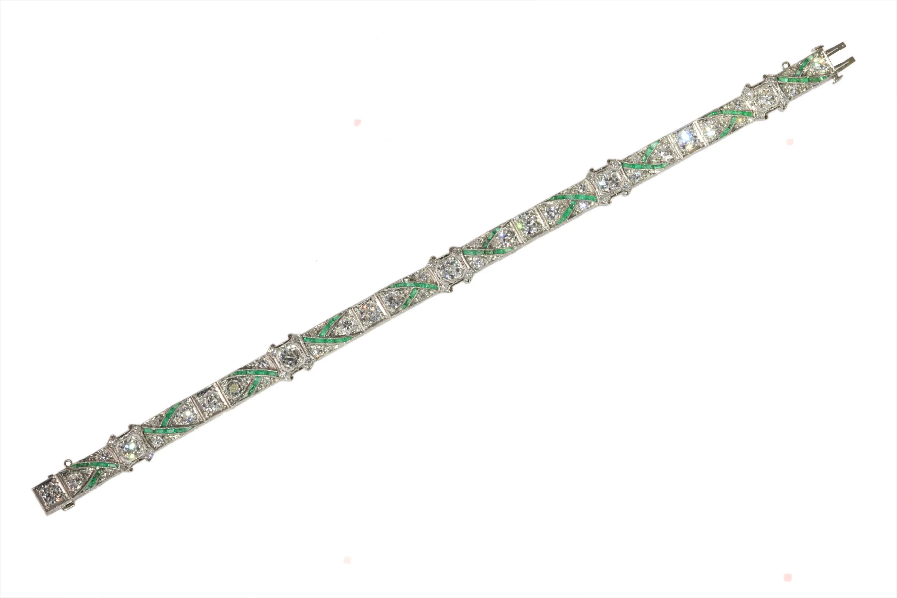 Art déco - Bracelet en platine avec diamants et émeraudes, vers 1920 sold by 58 Facettes product image thumbnail 5