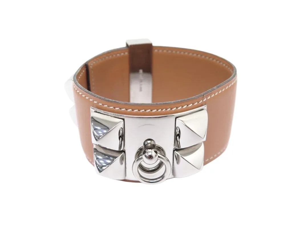 vintage bracelet HERMES collier de chien medor en cuir camel 19-21cm made by 58 Facettes