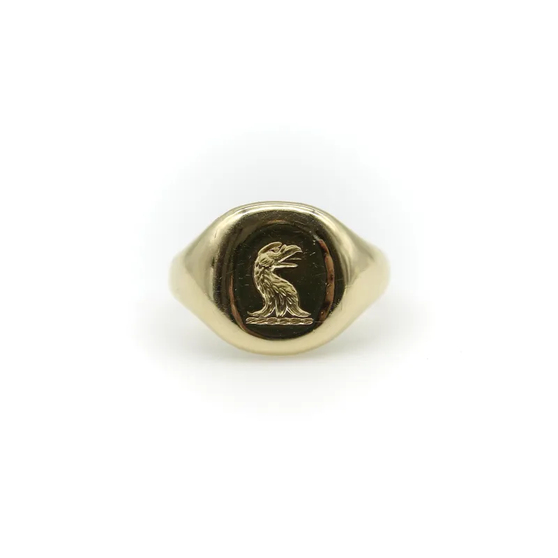 Goldsmiths and Silversmiths Co. Ltd. - Bague chevalière en or 18 carats, intaille aigle made by 58 Facettes