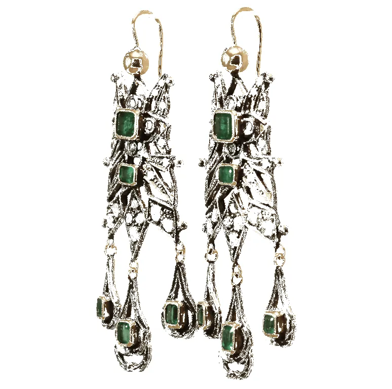 Boucles d'oreilles catalanes anciennes en or 14 carats, diamants et émeraudes sold by 58 Facettes product image thumbnail 3