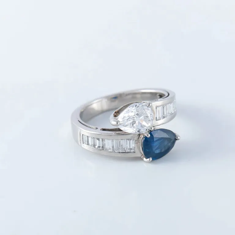Bague toi & moi en platine saphir et diamant poire sold by 58 Facettes product image thumbnail 3