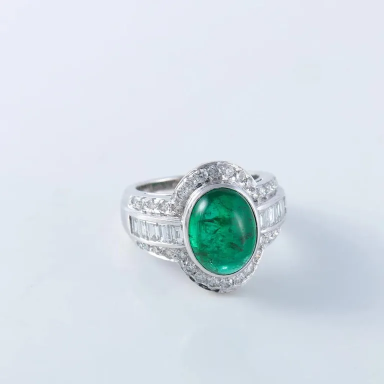 Bague émeraude cabochon et diamants en or blanc 750 sold by 58 Facettes product image thumbnail 3