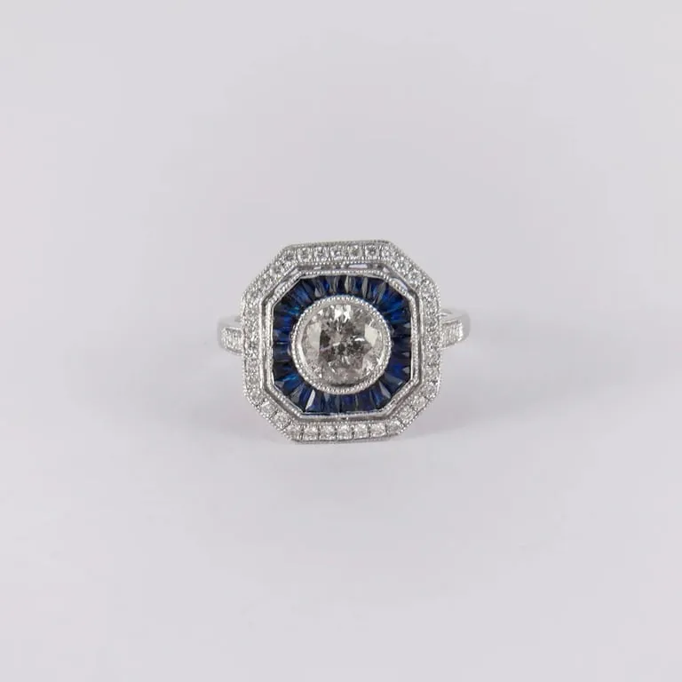 Bague Art déco en or blanc 18 carats, diamant et saphirs sold by 58 Facettes product image thumbnail 4