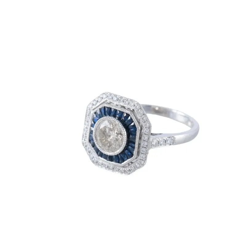 Bague Art déco en or blanc 18 carats, diamant et saphirs sold by 58 Facettes