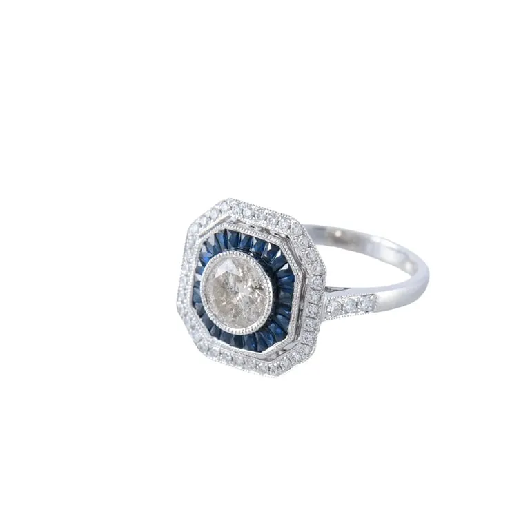 Bague Art déco en or blanc 18 carats, diamant et saphirs sold by 58 Facettes