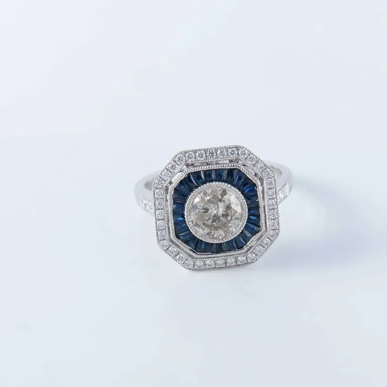 Bague Art déco en or blanc 18 carats, diamant et saphirs sold by 58 Facettes product image thumbnail 5
