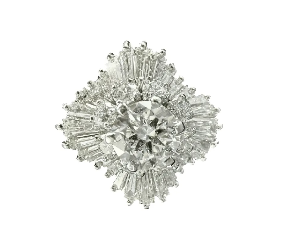 Bague jupe or blanc, diamant de 0,80 carat VS et 4,28 carats d'entourage diamant sold by 58 Facettes
