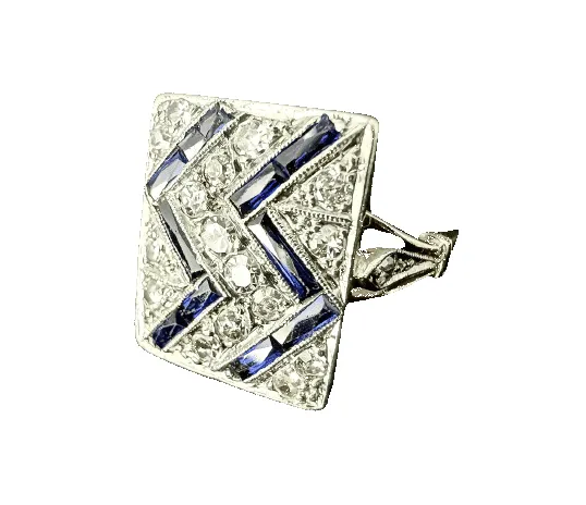 Bague Art déco en or jaune et blanc 18 carats, saphirs et diamants sold by 58 Facettes product image thumbnail 3