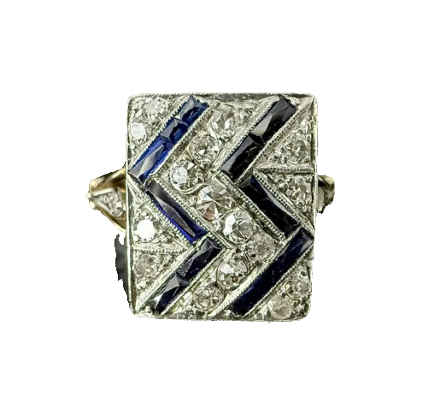Bague Art déco en or jaune et blanc 18 carats, saphirs et diamants made by 58 Facettes