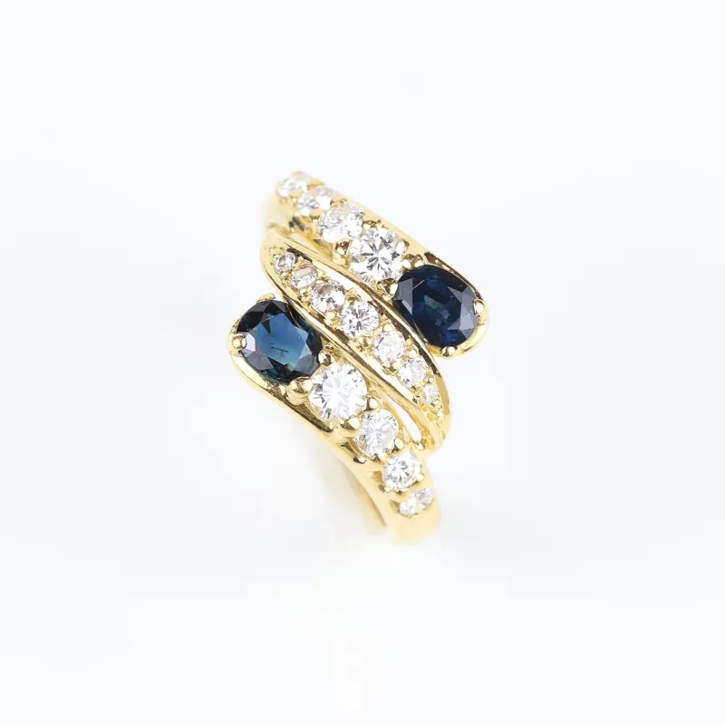 Bague vintage en or jaune 18 carats avec diamants et saphirs made by 58 Facettes