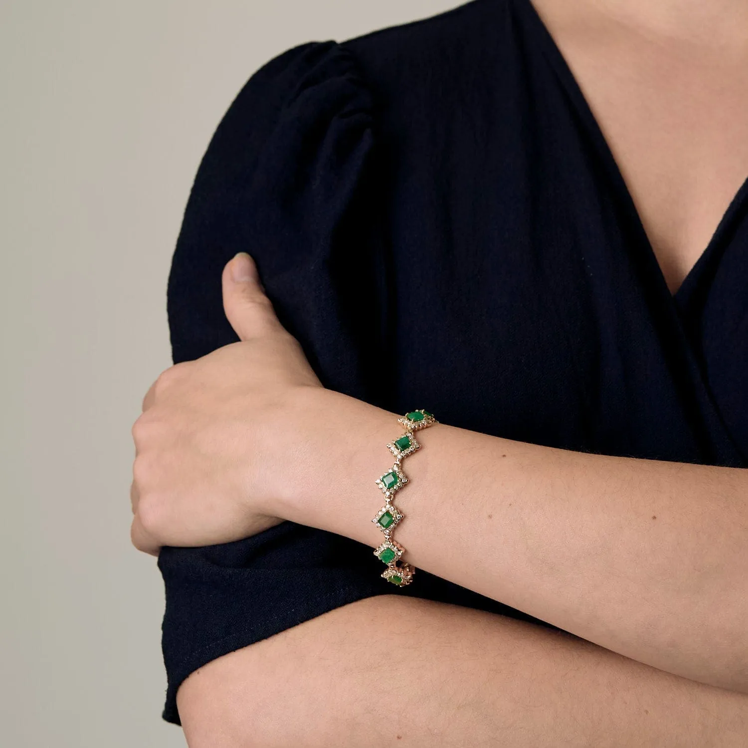 Bracelet Esmeralda or rose et émeraudes sold by 58 Facettes product image thumbnail 2