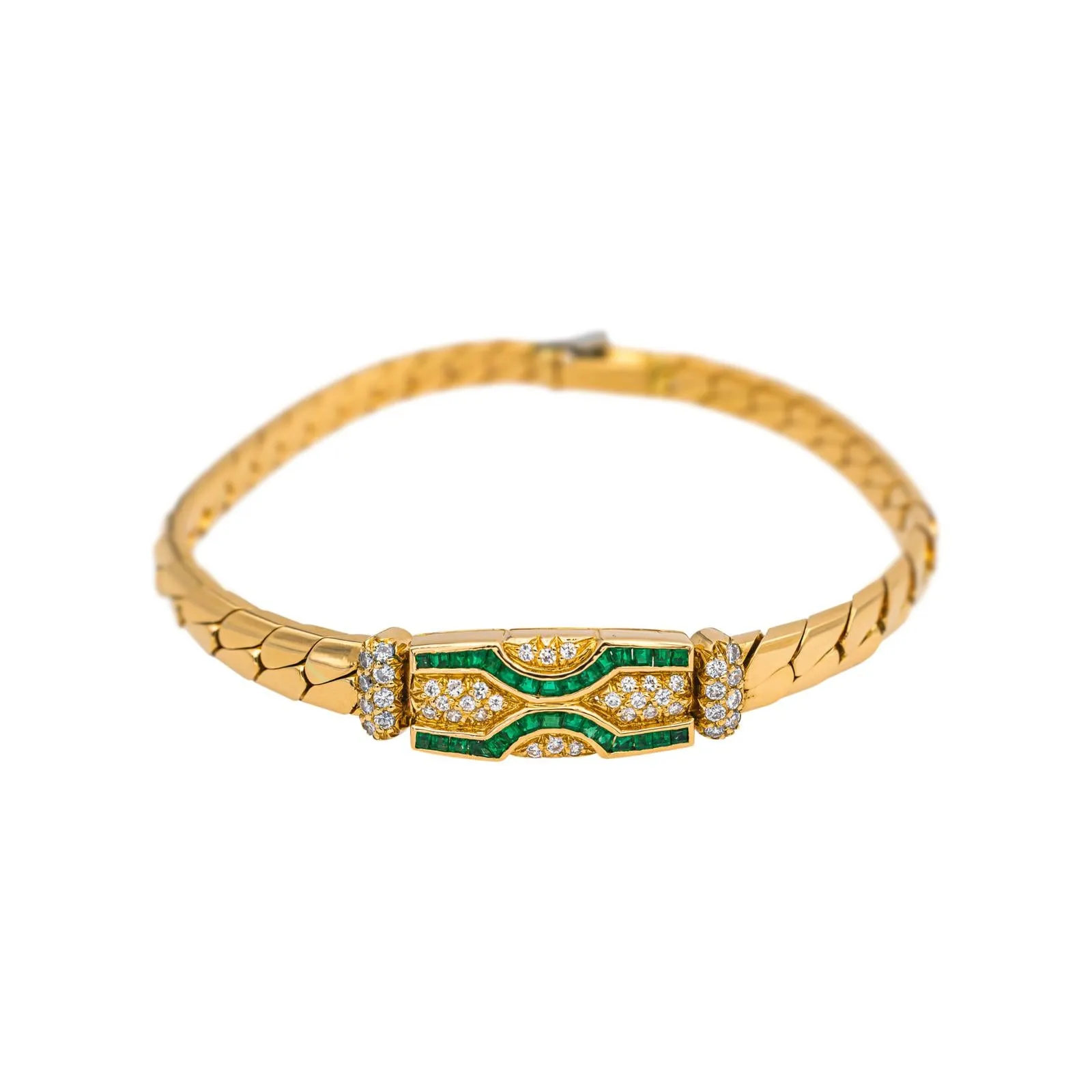 Boucheron Bracelet Maille anglaise Or jaune Emeraude, Diamant sold by 58 Facettes