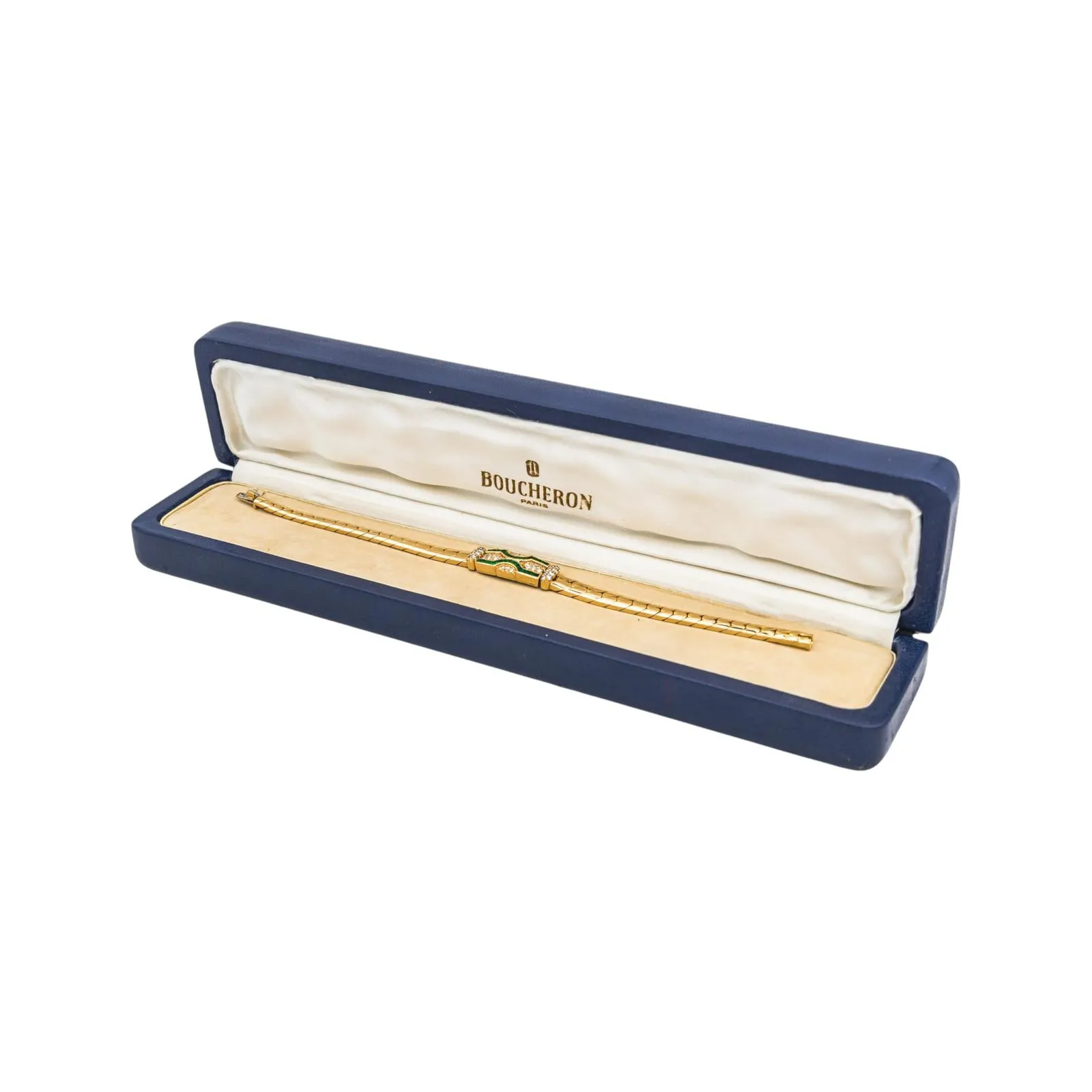 Boucheron Bracelet Maille anglaise Or jaune Emeraude, Diamant sold by 58 Facettes product image thumbnail 3