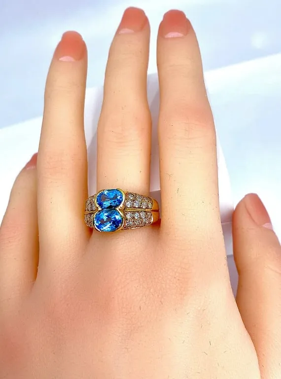 Bague bandeau en or jaune 18 carats avec topazes et diamants sold by 58 Facettes product image thumbnail 2