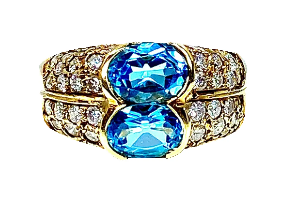 Bague bandeau en or jaune 18 carats avec topazes et diamants sold by 58 Facettes