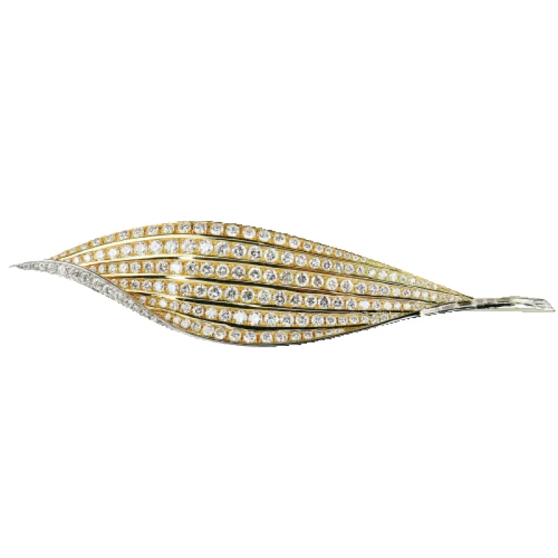 Brosche feuille en or jaune 18 carats et diamants 7,50 ct sold by 58 Facettes