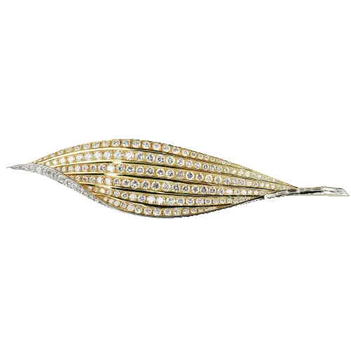 Brosche feuille en or jaune 18 carats et diamants 7,50 ct sold by 58 Facettes