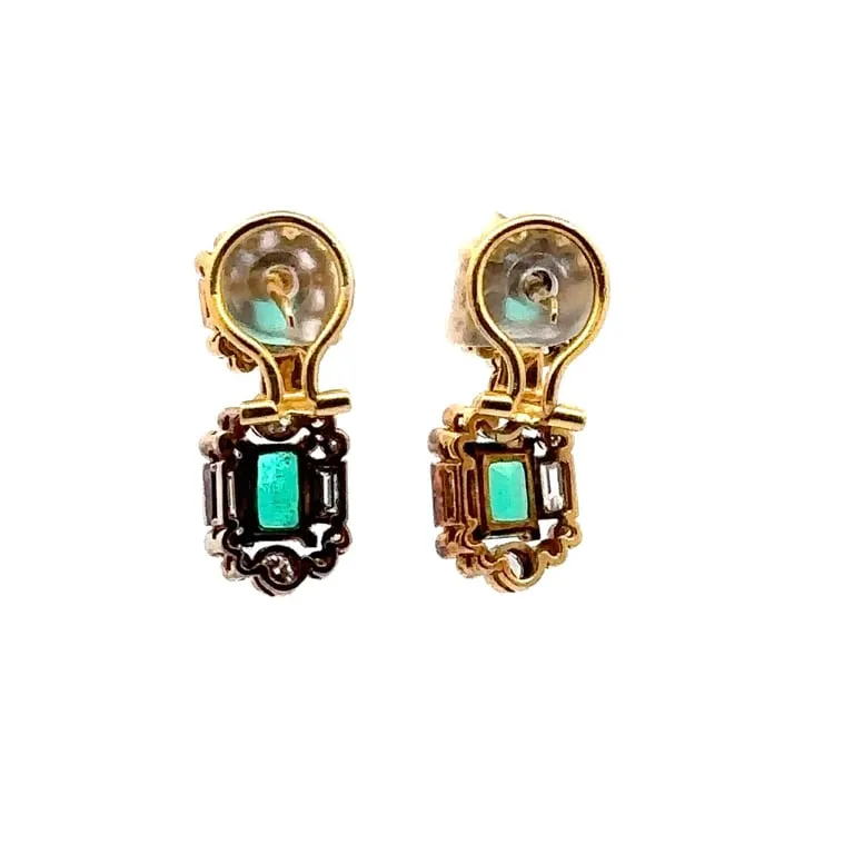 Boucles d’oreilles pendantes émeraudes et diamants en or jaune 18k sold by 58 Facettes product image thumbnail 3