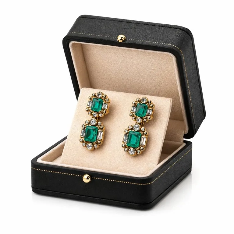 Boucles d’oreilles pendantes émeraudes et diamants en or jaune 18k sold by 58 Facettes product image thumbnail 4