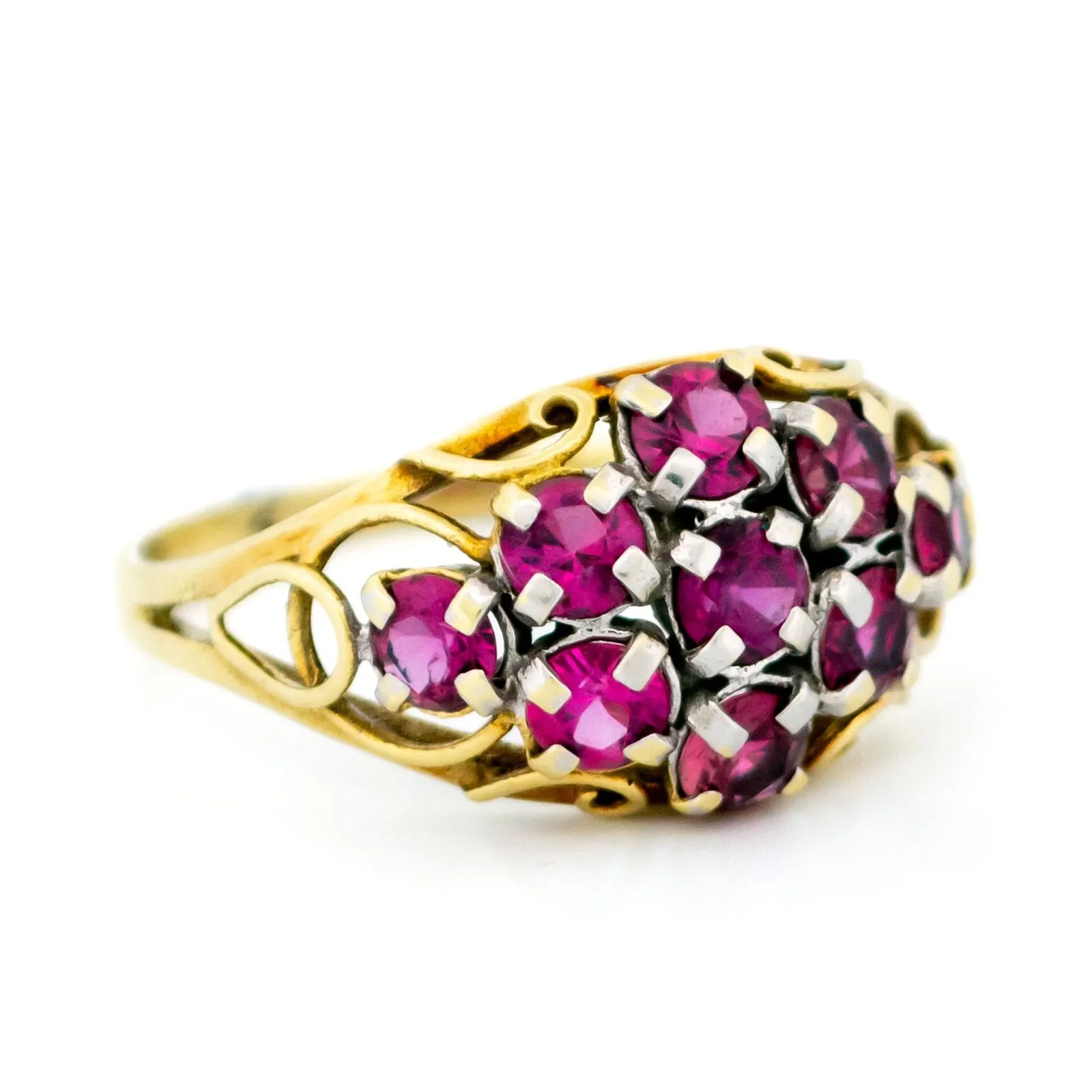 Bague cluster vintage en or 14 carats et rubis sold by 58 Facettes product image thumbnail 3