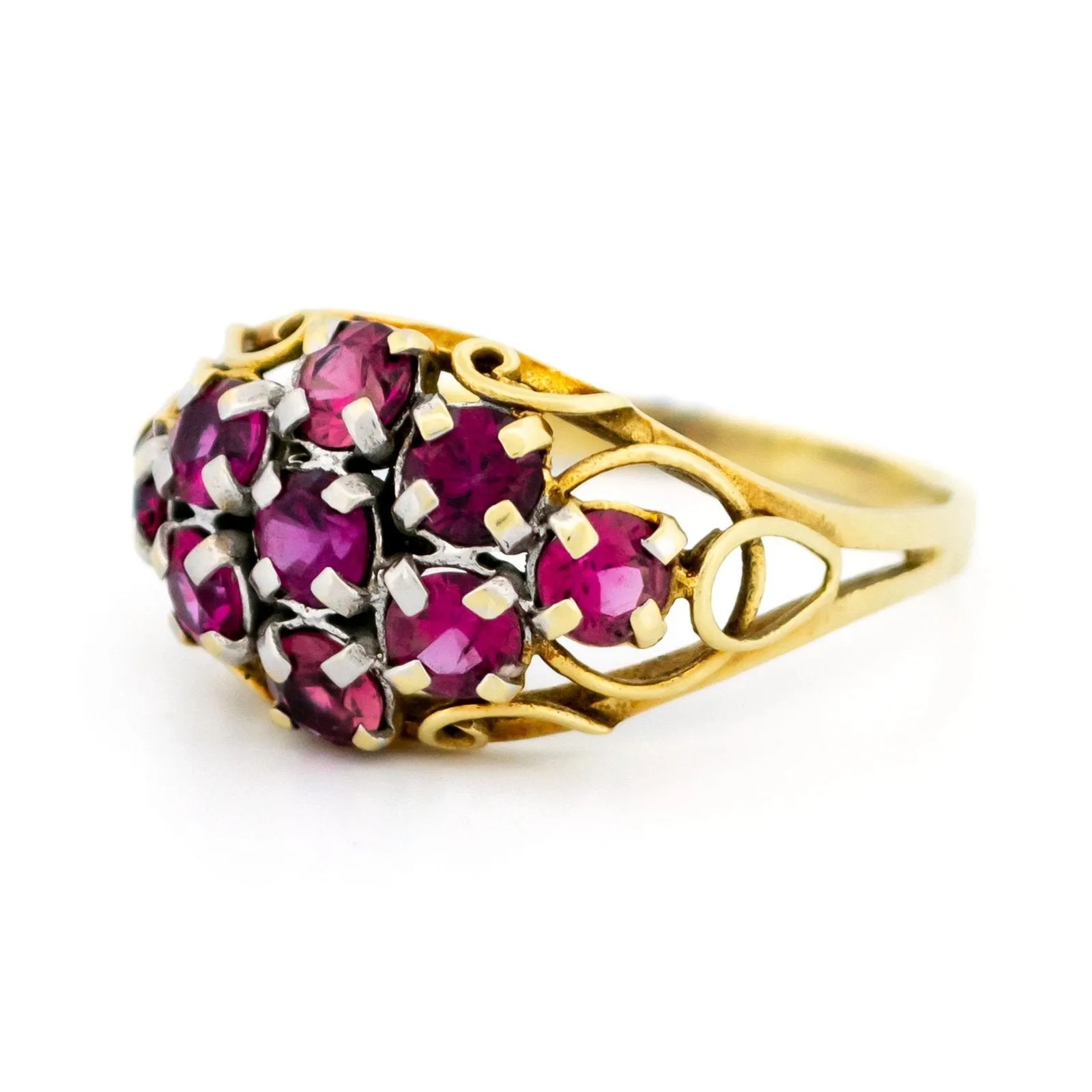 Bague cluster vintage en or 14 carats et rubis sold by 58 Facettes product image thumbnail 4