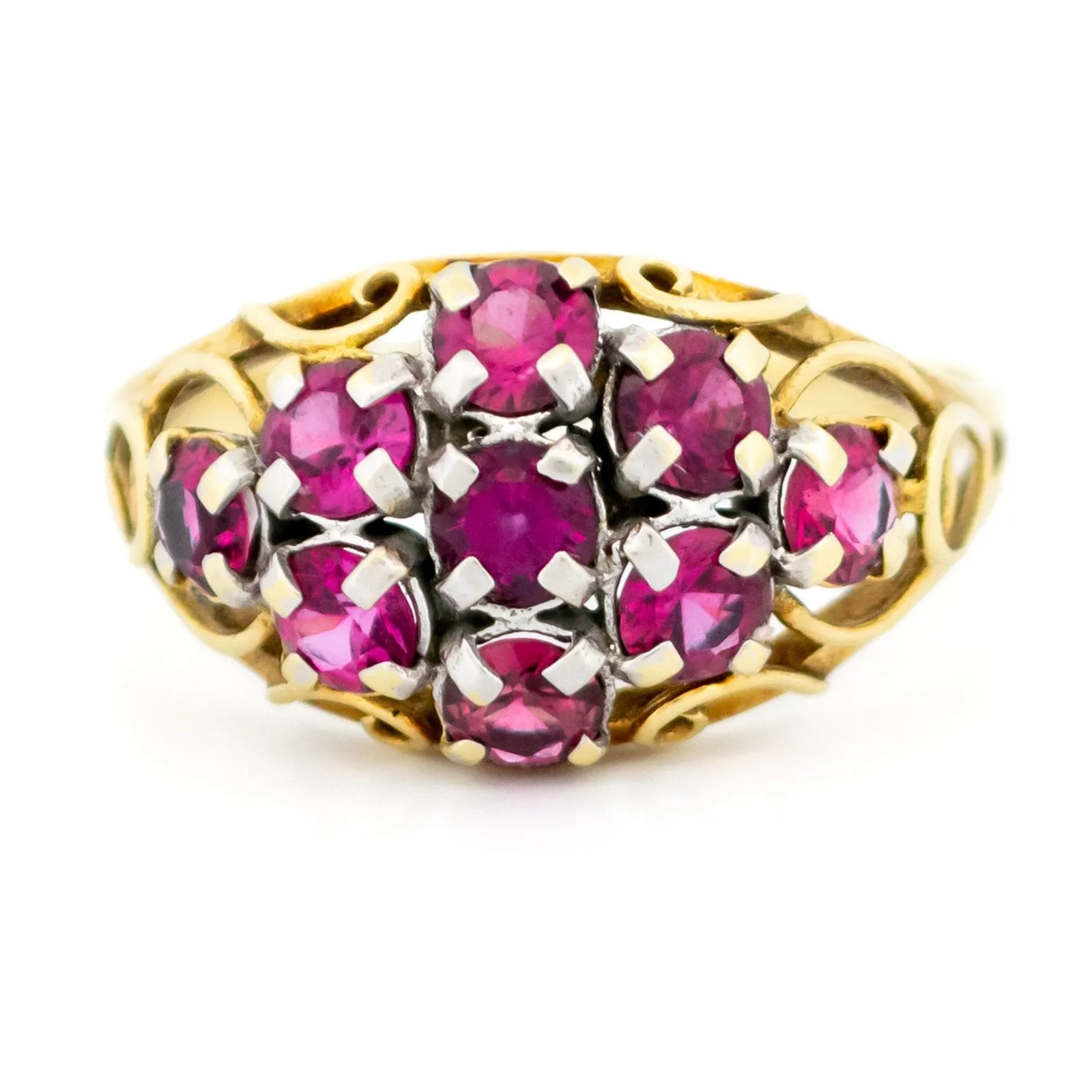 Bague cluster vintage en or 14 carats et rubis sold by 58 Facettes