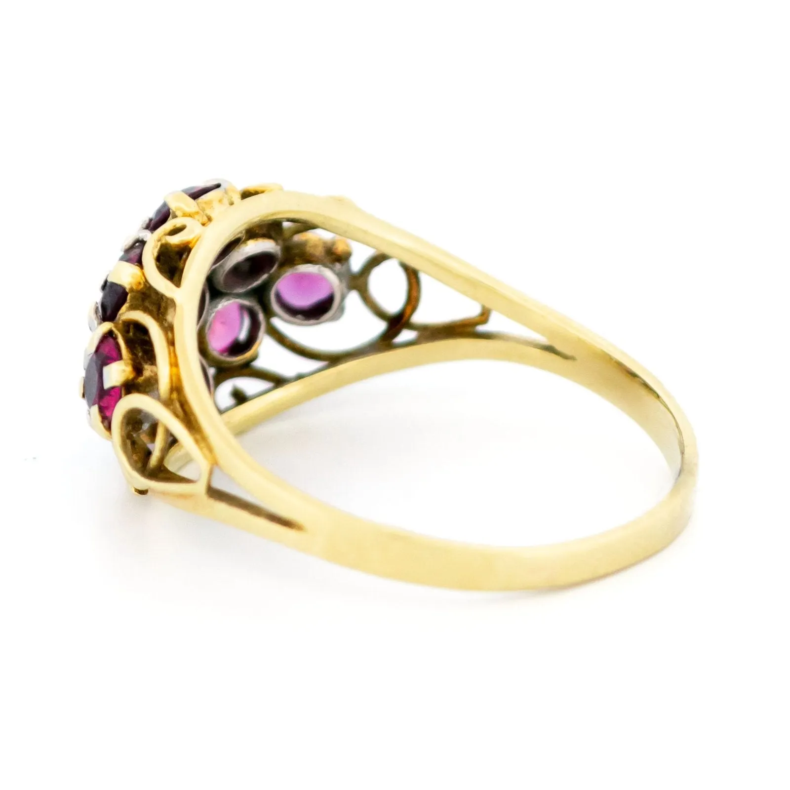 Bague cluster vintage en or 14 carats et rubis sold by 58 Facettes product image thumbnail 5
