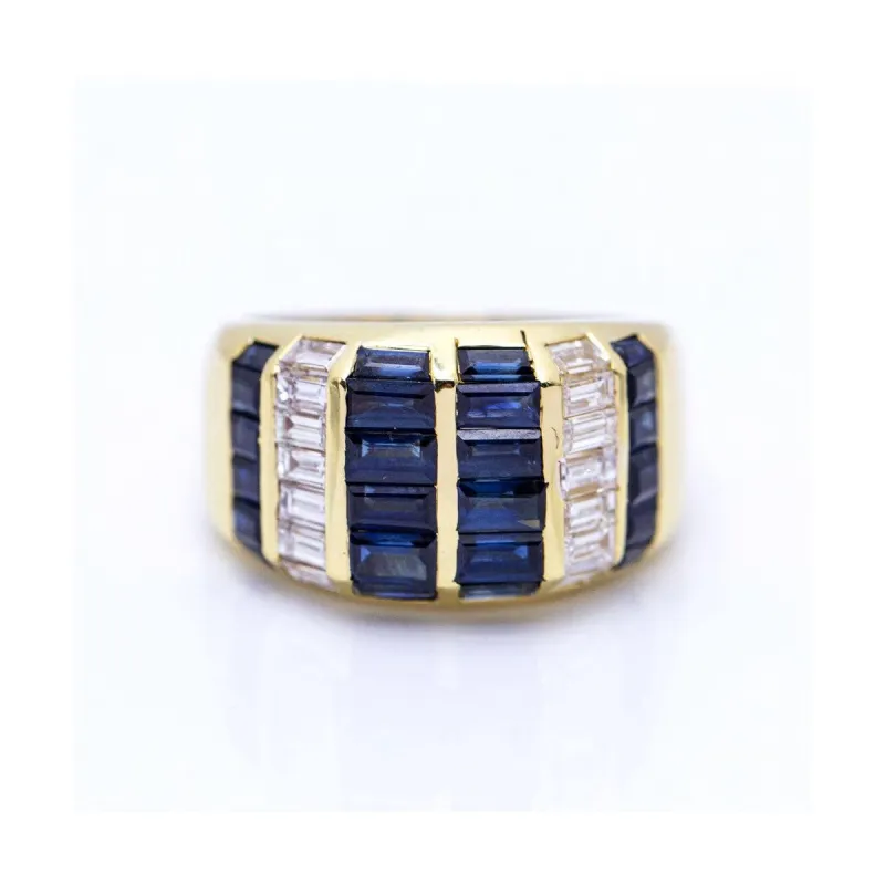 Bague - Or blanc 18 kt et saphirs taille baguette made by 58 Facettes