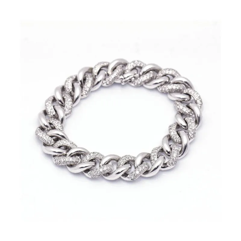 Bracelet à maillons pavés de diamants en or blanc 18 kt made by 58 Facettes