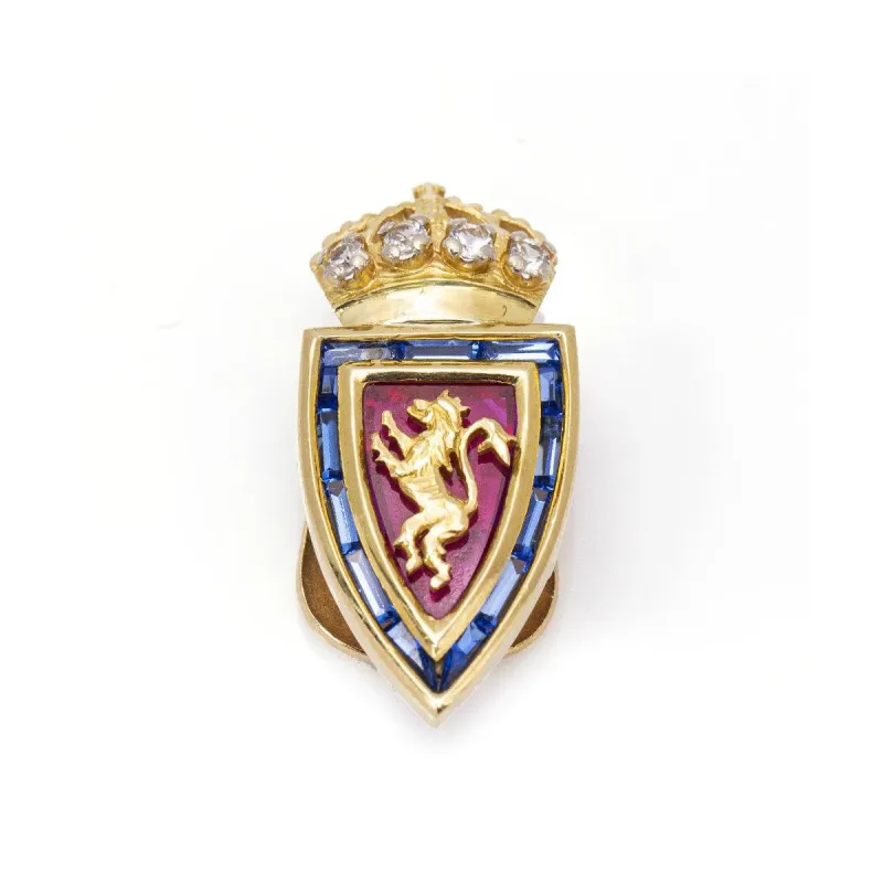 FC Zaragoza - Broche écusson en or jaune 18 ct, diamants, rubis et saphirs sold by 58 Facettes
