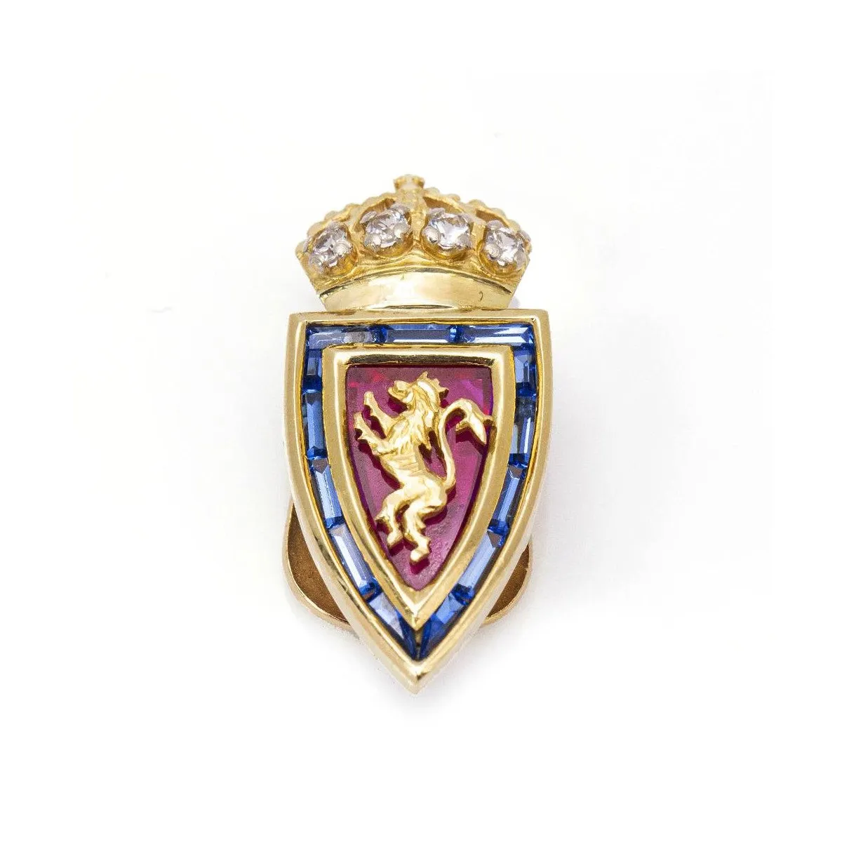 FC Zaragoza - Broche écusson en or jaune 18 ct, diamants, rubis et saphirs sold by 58 Facettes