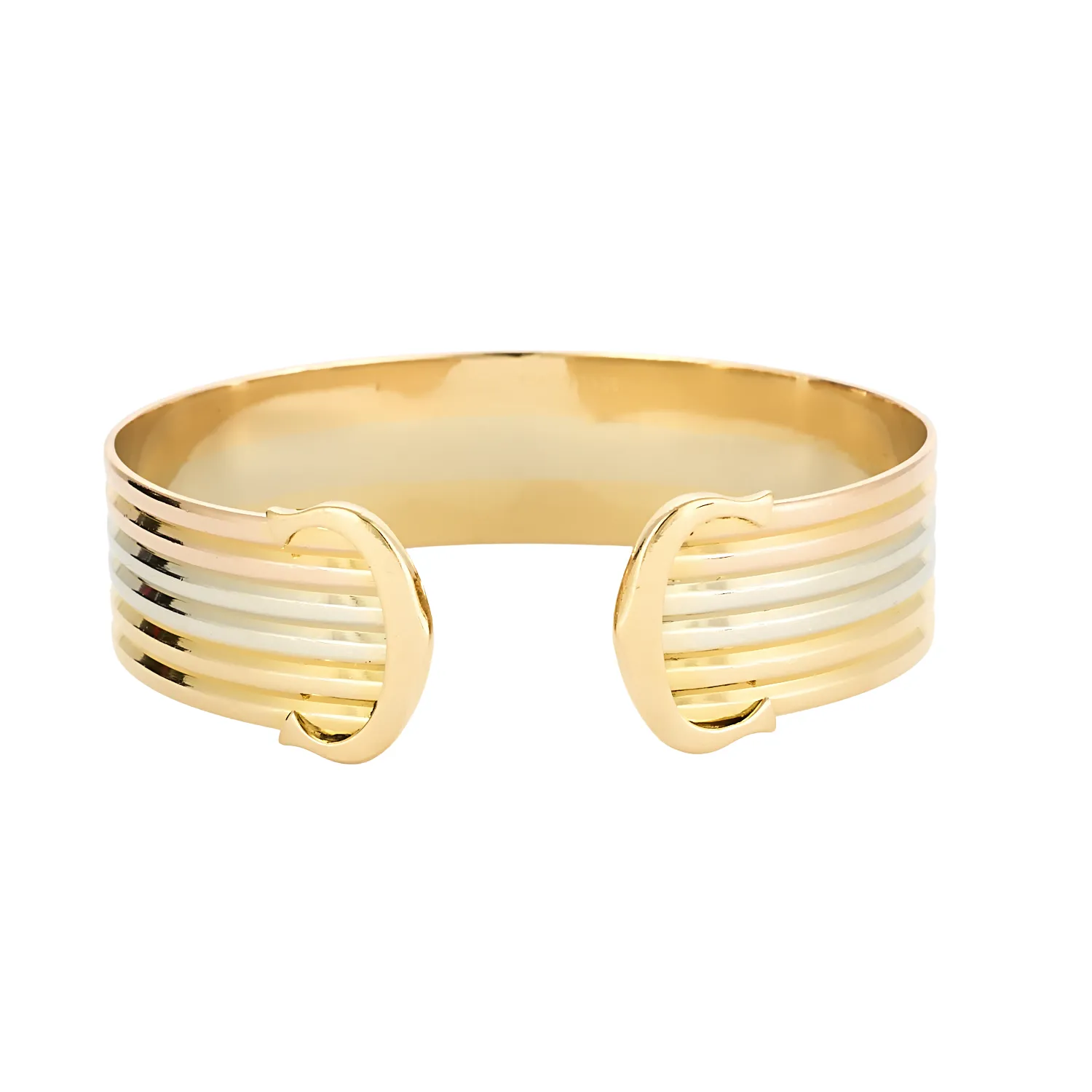 Cartier Trinity - Bracelet jonc manchette en or jaune, blanc et rose sold by 58 Facettes