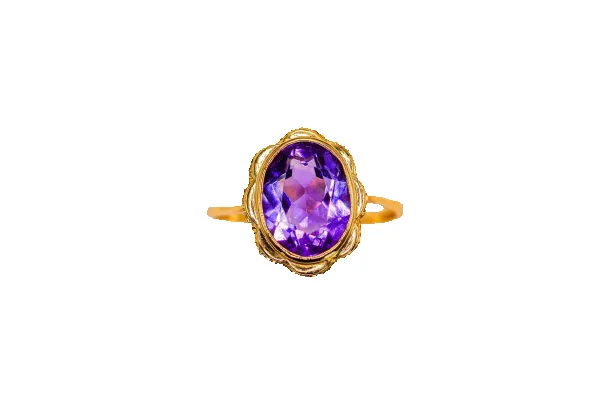 Bague fleur en or jaune 18 carats avec améthyste sold by 58 Facettes