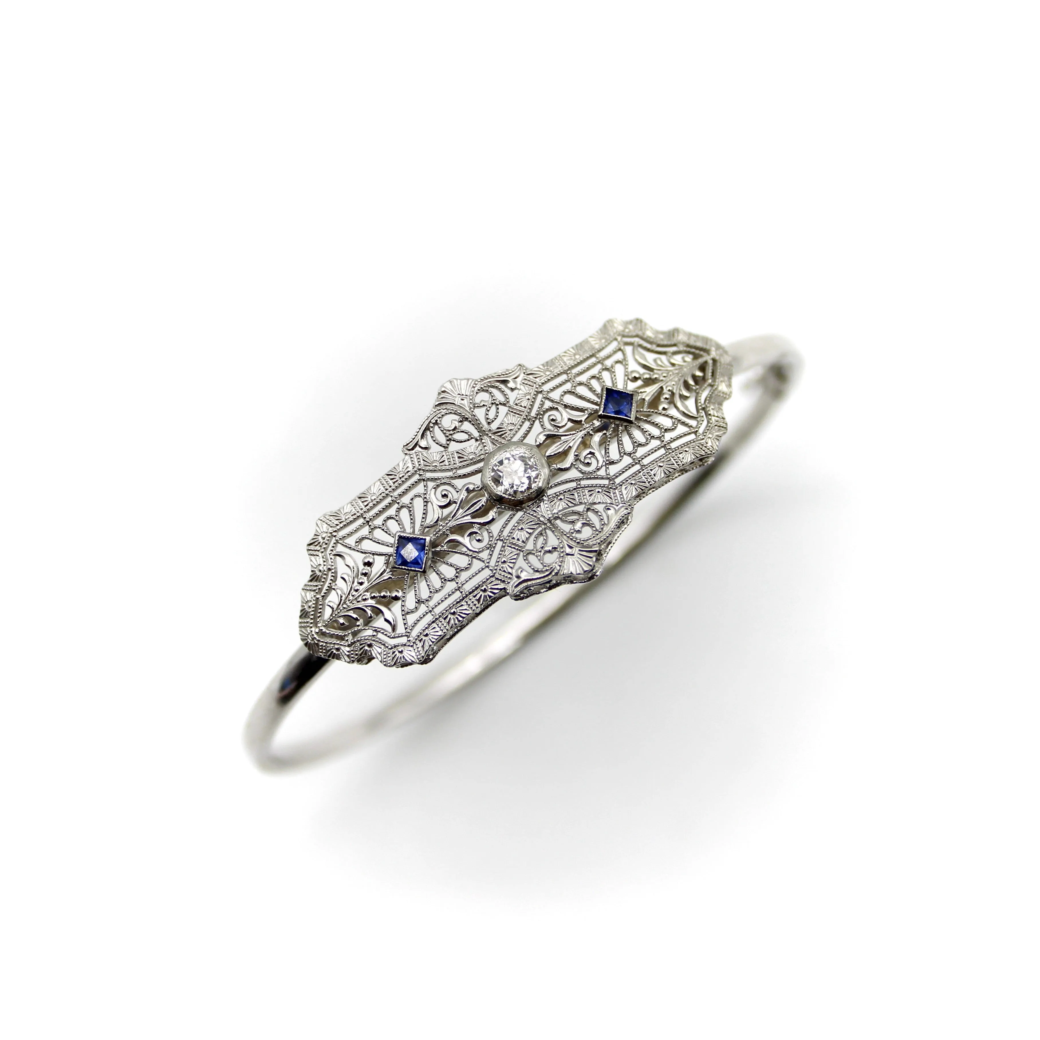 Art déco - Bracelet en or blanc 14K avec diamant et saphirs sold by 58 Facettes product image thumbnail 3