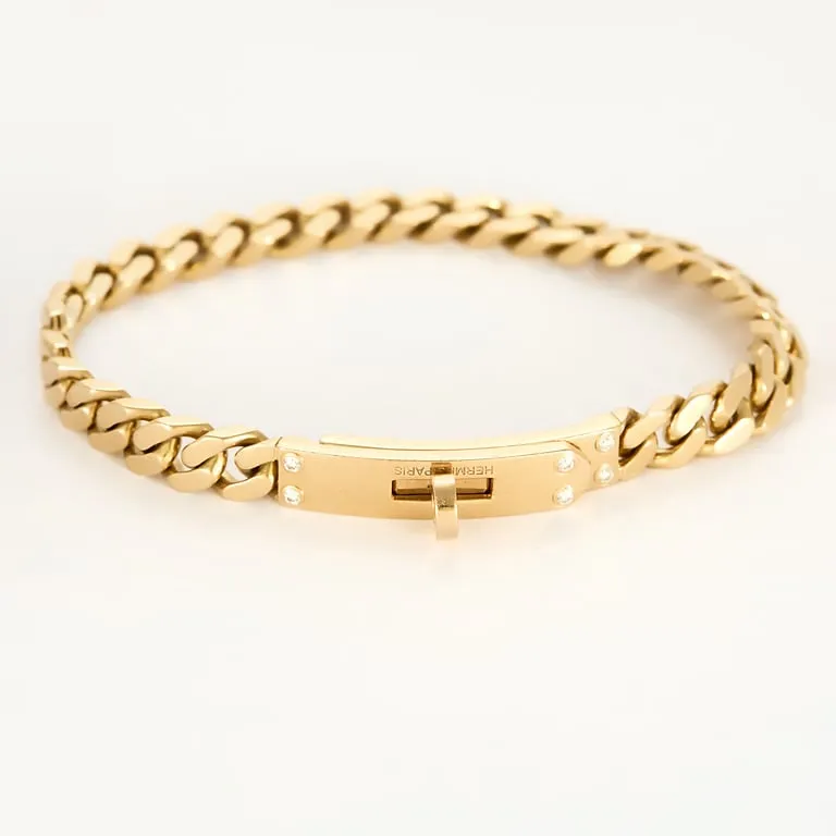 Hermès Kelly - Bracelet gourmette en or rose 750 serti de diamants sold by 58 Facettes