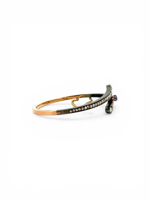 Bracelet jonc Napoléon III/Victorien - Bracelet rigide en or 18 carats, argent, diamants et saphir sold by 58 Facettes product image thumbnail 3