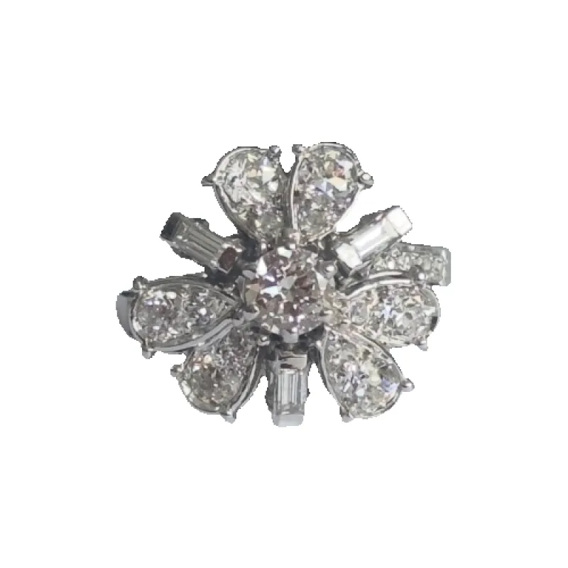 Bague fleur vintage - Bague en or blanc 18 carats et platine, diamants made by 58 Facettes